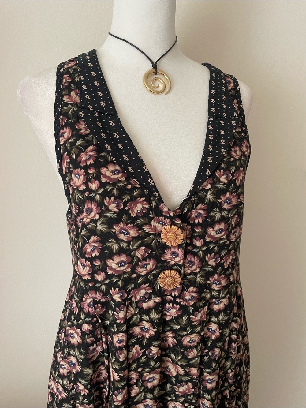 Compagnie Internationale Express Vintage 90s Daisy Button Floral Midi Maxi Dress - Picture 3 of 4